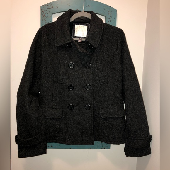 American Eagle Outfitters Jackets & Blazers - American Eagle Wool Blend Peacoat Grey L Flannel Lined